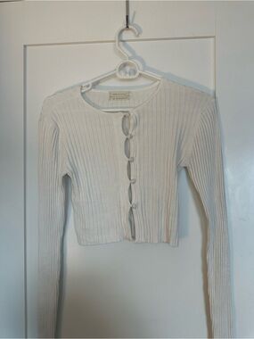 Urban Outfitters Cream Ribbed Keyhole Button Top
